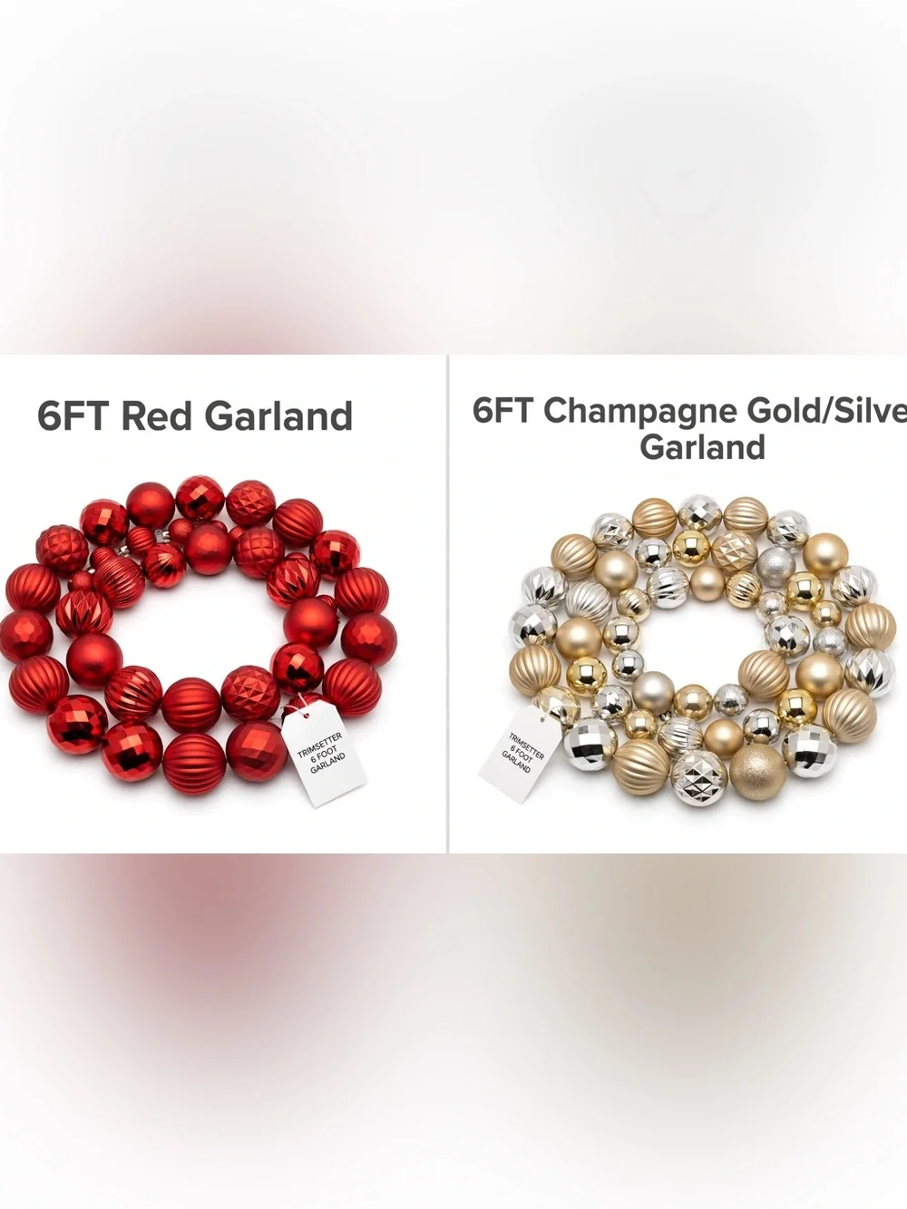 NWT -TRIMSETTER Set of 2 Ornament Garlands 6ft Each Red Gold Silver Christmas